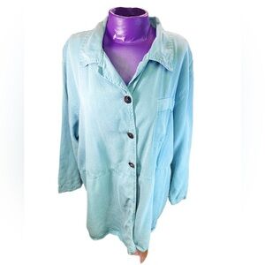 Cotton Wear vintage blue button up tencel top Made in the USA 1X